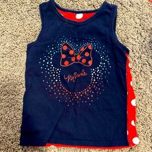 Disney Minnie Mouse Sparkle Red White and Blue Tank top with Polkadot backing
